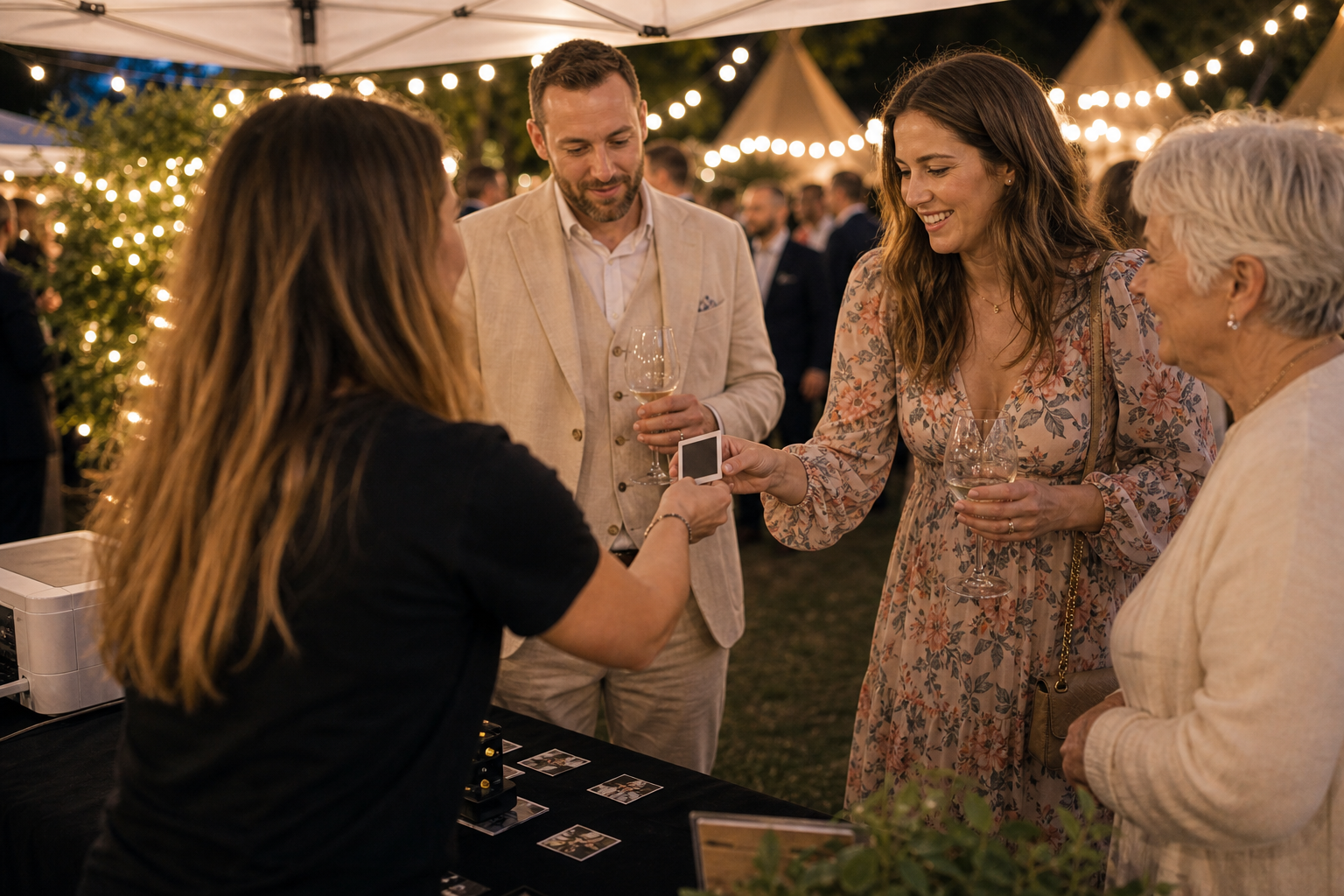 Mesa Soul Magnets en una boda con luces cálidas de fondo